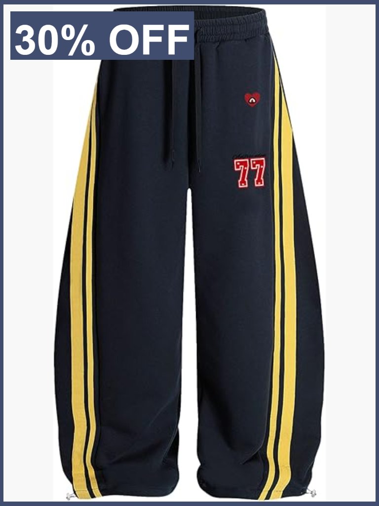 Barrel Sweatpants Striped Drawstring Elastic Waist Wide Leg Lounge Pants With